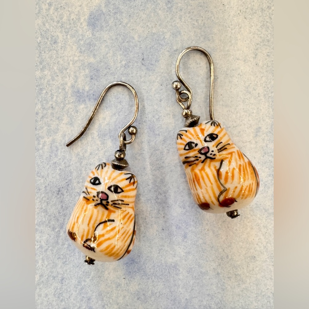Hand Painted Ceramic/SilverCat Earings